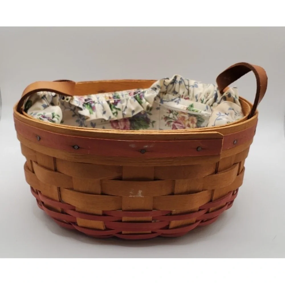 Longaberger Round Double Handle Basket Rose‎ Floral Liner & Protector